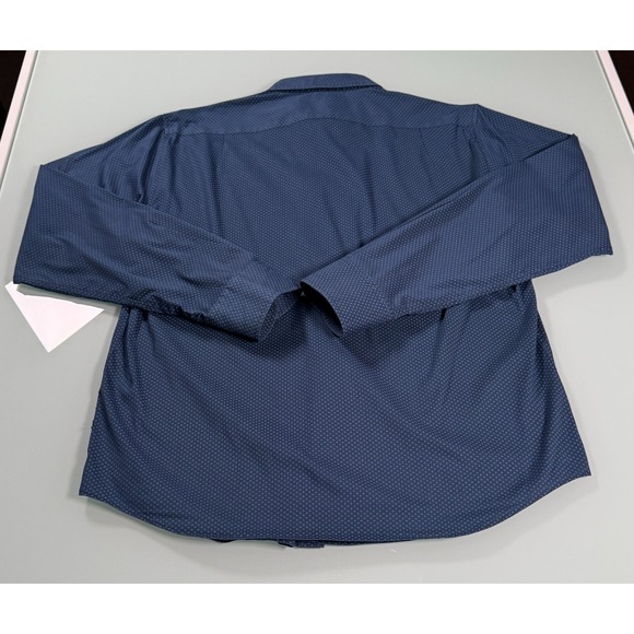 Rugby University Shirt Mens L Blue Stretch Geo Metric Pattern Button Up Casual - Picture 2 of 10